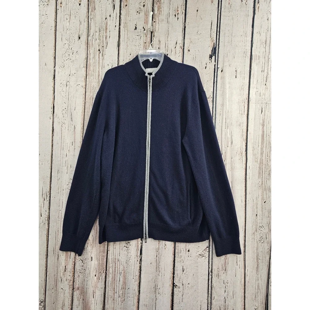 TSE for Neiman Marcus Sweater Mens XXL Navy Blue Recycled Cashmere Full Zip Mock